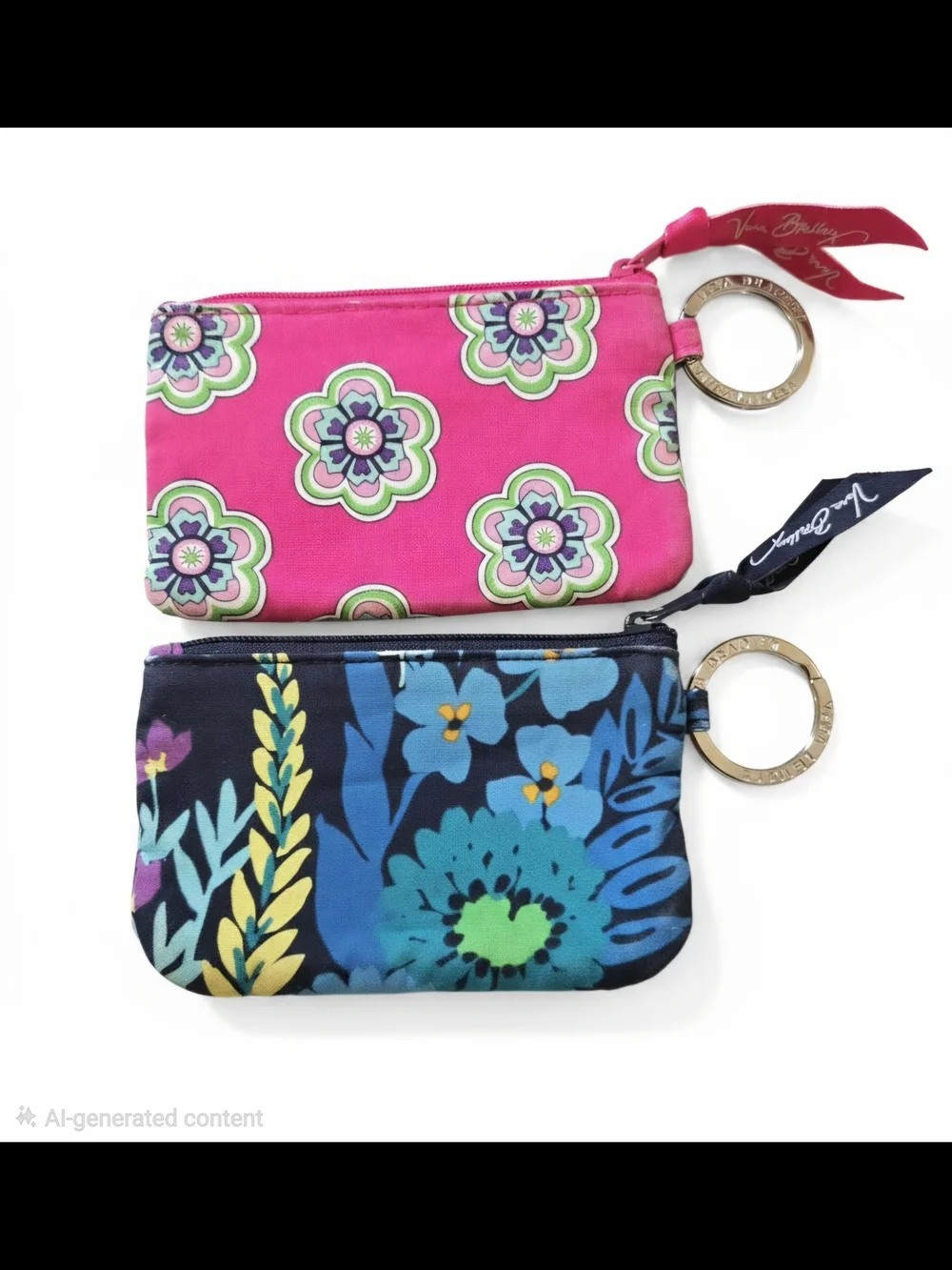 2 Retired Patterns-Vera Bradley Pink Floral & Multi Floral ID Wallet Keyring Set